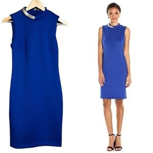 CALVIN KLEIN | Royal Blue Sleeveless Bejeweled
Neckline Sheath Dress~ Size 4 NWT